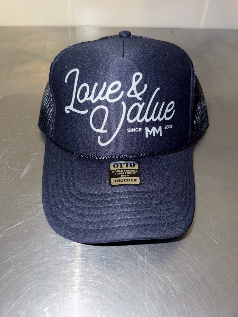 OTTO Navy Trucker Hat with White Script